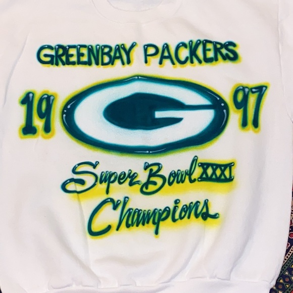 Classic 1997 Green Bay Packers Super Bowl Champs airbrushed sweatshirt. Size M - Picture 4 of 6
